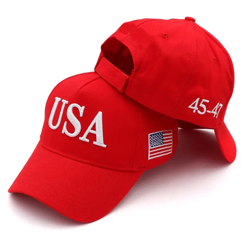 2024 New American Election Hat Letter Embroidered Red Cap American Flag Baseball Cap Party Assembly Hat