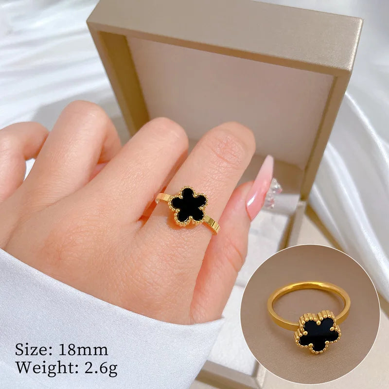 Delicate Stainless Steel Flower Ring For Women Romantic Plum Blossom Five Leaf Petal Finger Rings Fashion Aesthetic Jewelry Gift