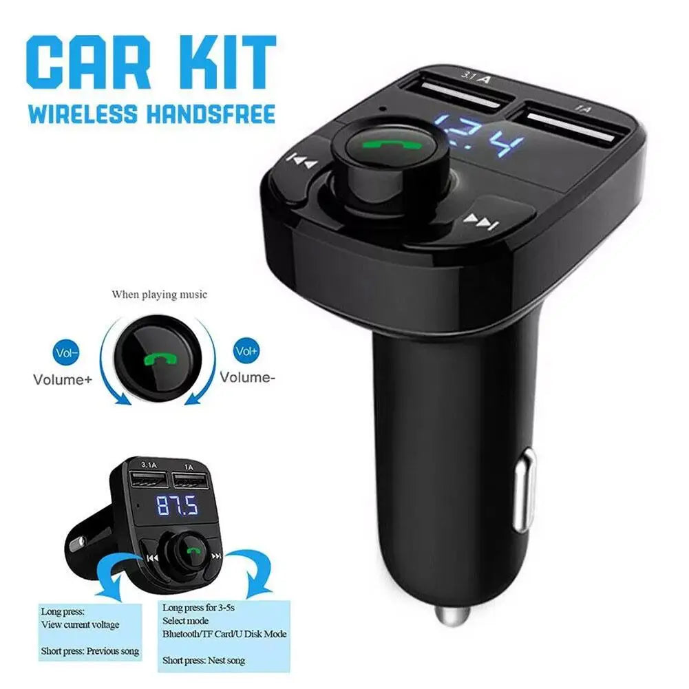 Car Charger Wireless Bluetooth FM Transmitter Hands-Free Calling Radio Receiver Mp3 Music Stereo Adapter Dual USB Port Charger