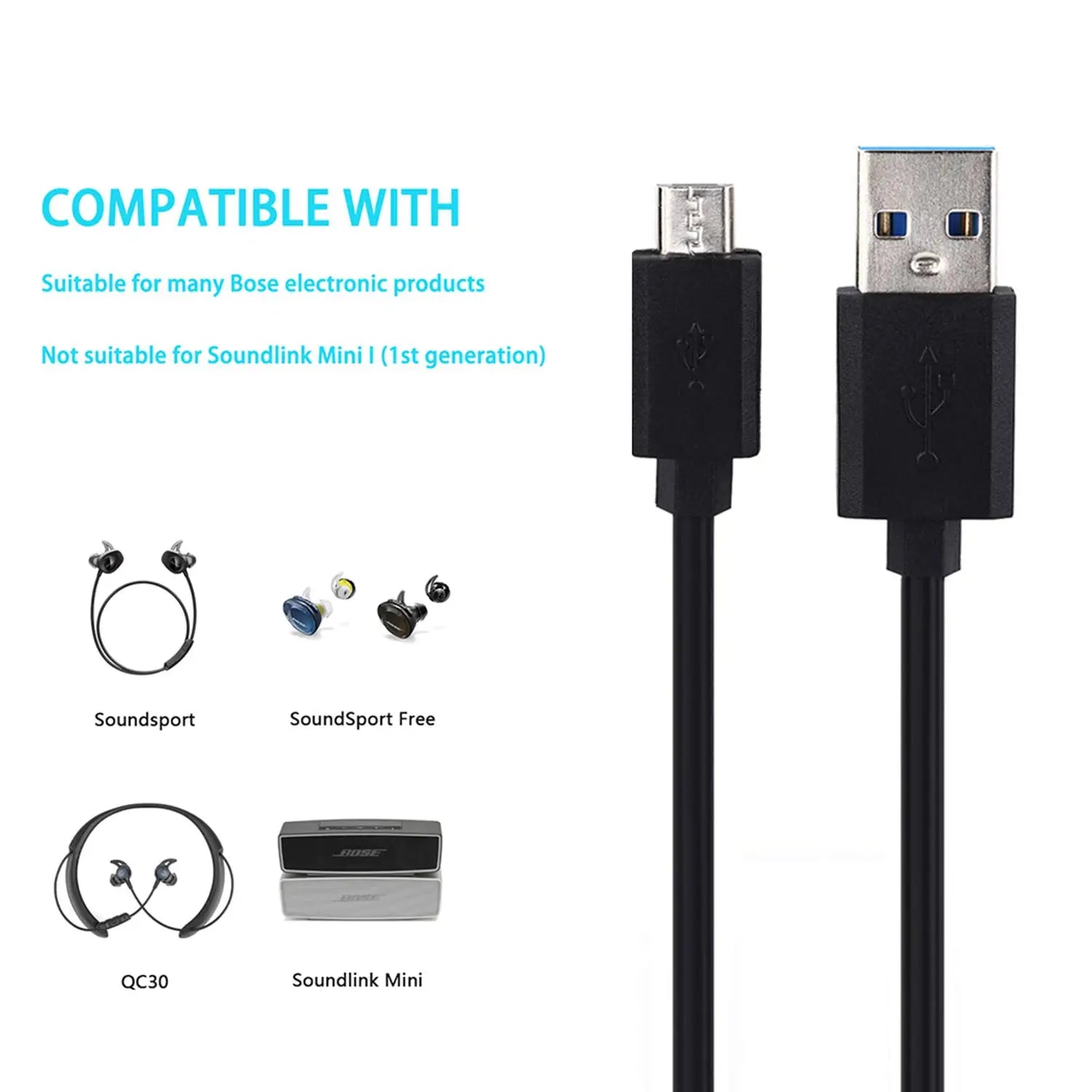 Charger Charging Cable Cord [Micro-USB, 3ft] Fast Charge for Wireless Bluetooth Speakers Headphone Headset Earphone, and More