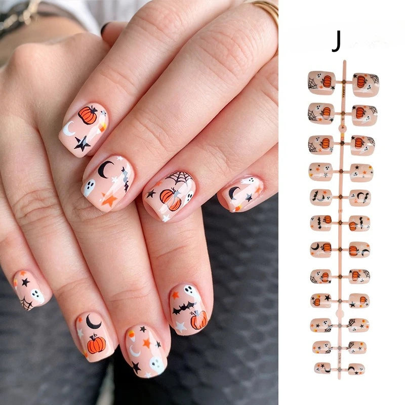 24pcs Blood Drop French Nails Set Almond Glossy Bat Decor Fake Nail Halloween Scary Punk Style Wearable Women Press False Nails