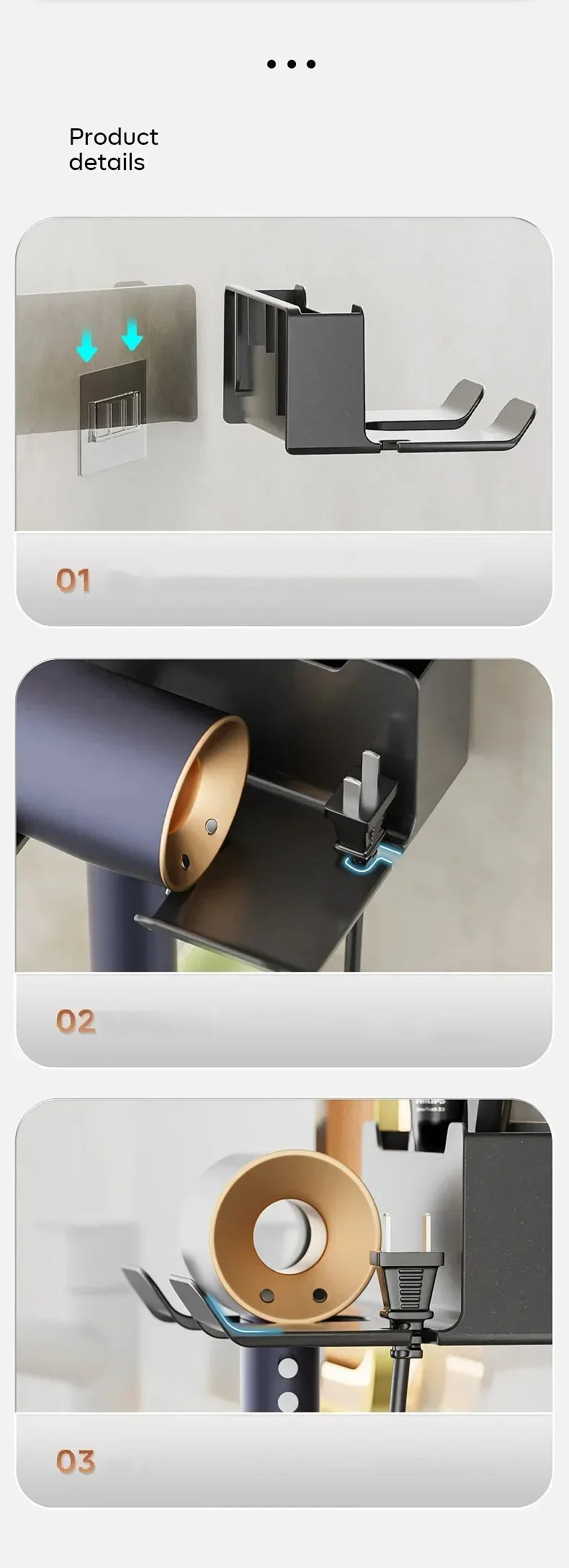 Hot Sale Hair Dryer Holder Wall Mount Suction Cup Bathroom Organizer Wall Mount Hairdryer Holder Straightener Stand Rustproof