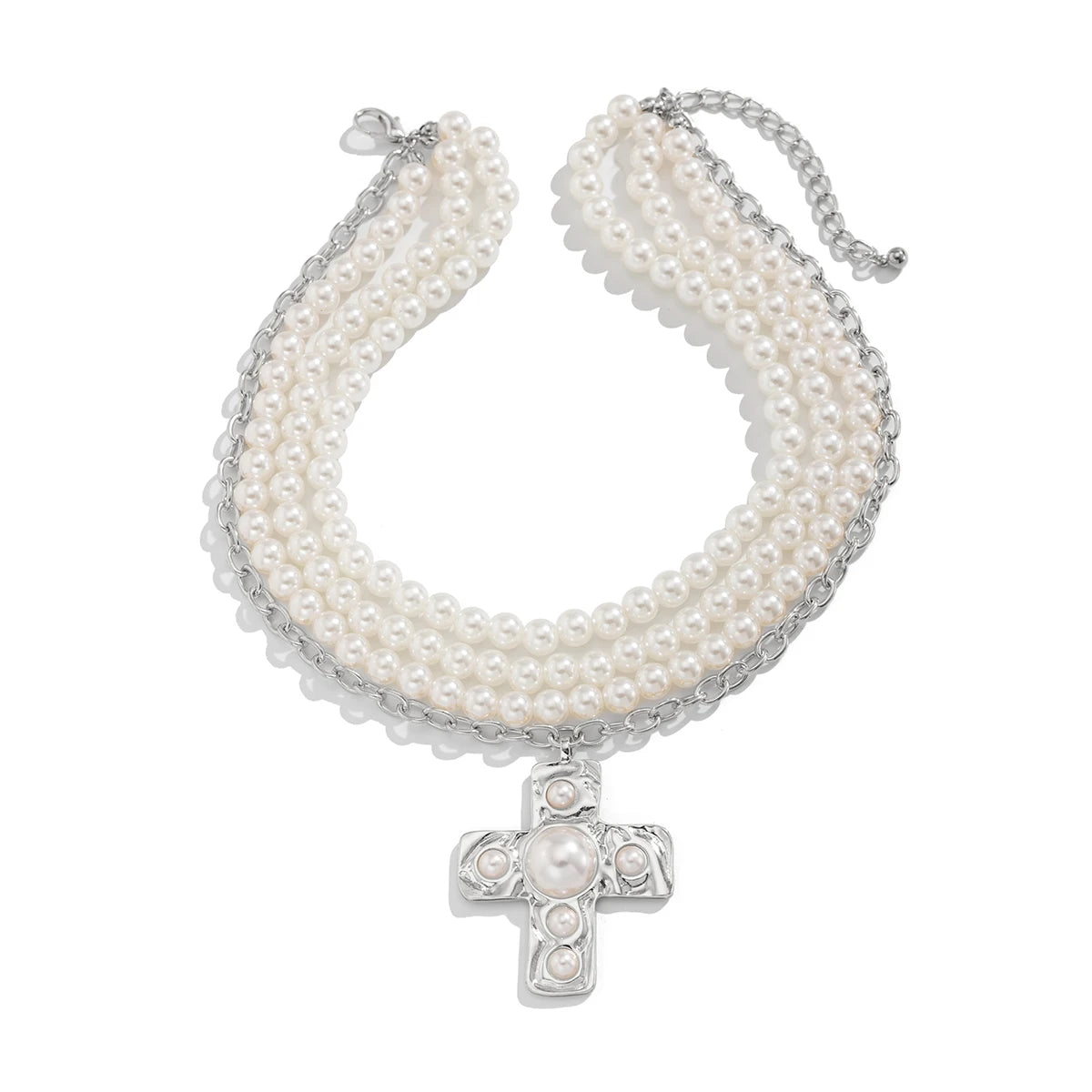 Ingemark Multilayer Imitation Pearl Chain Necklace Women Trendy 2025 Goth Big Jesus Cross Pendant Choker New Year Jewelry Gift