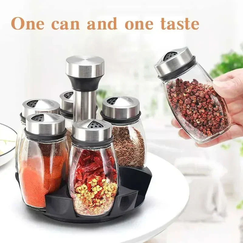 NEW Single Bottle Glass Jar and Spice Jar Set Rack Glass Seasoning Sugar Pepper Bottles Salt Shakers Holder Kitchen Storage Rack