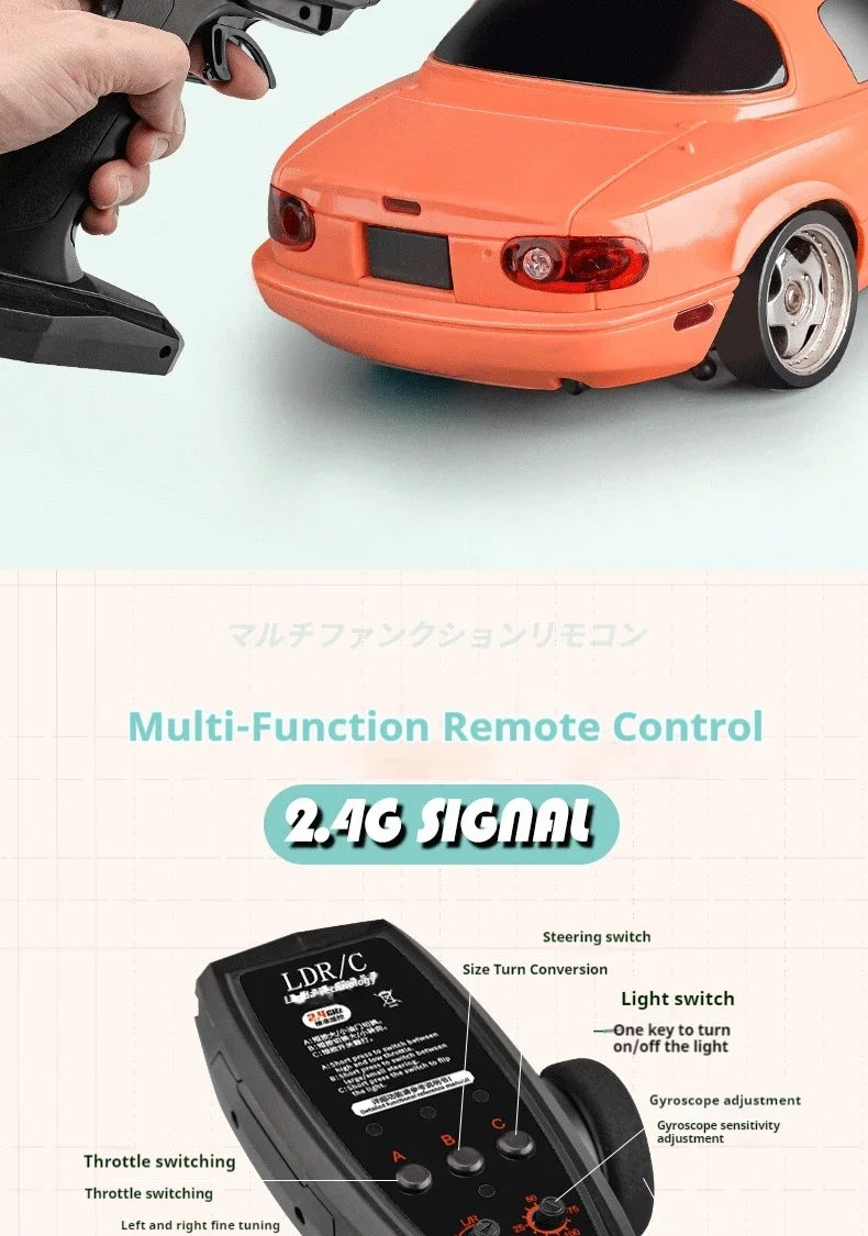 New 1:18 Adorable Mx-5 Miata Rx7 Rc Drift Car 2.4g Esp Gyro Flip-Up Light Full Scale Remote Control Toy Car Kid Adult Xmas Gift