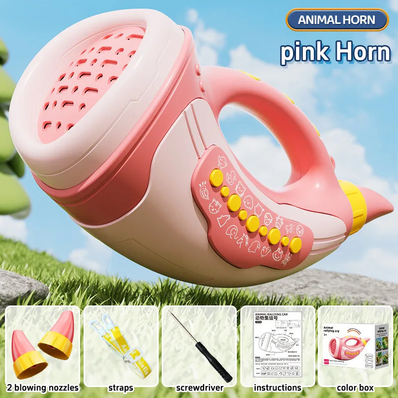 Kids Musical Blow Horn With 30 Realistic Animal Sounds Handheld Sound Amplifier Toy for Lung Capacity & Fun Play Birthday Gift