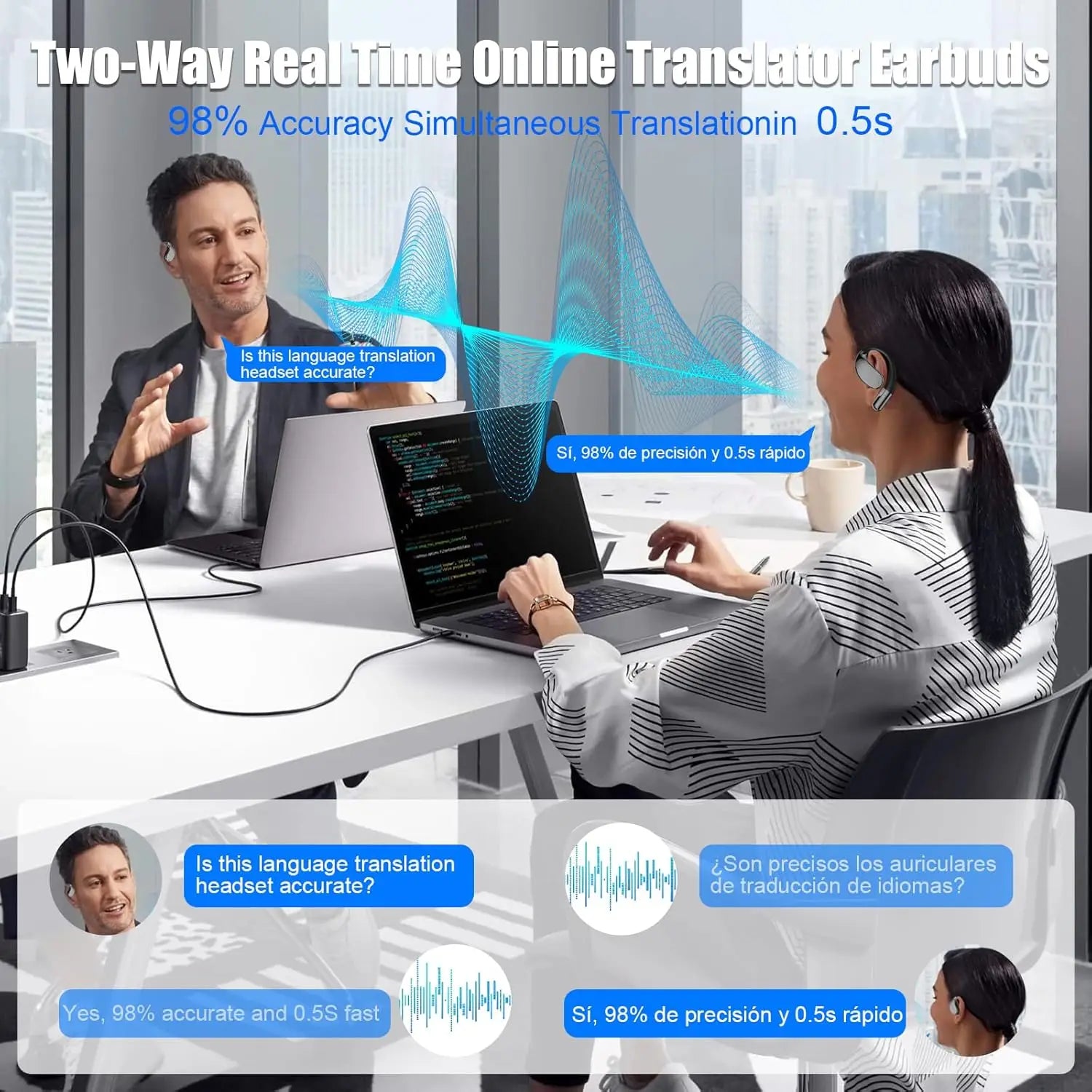 Language Translator Earbuds Supports 150 Language Online Real Time Voice Translator Device