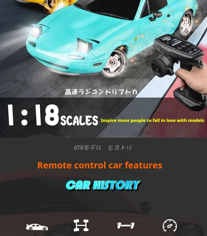 New 1:18 Adorable Mx-5 Miata Rx7 Rc Drift Car 2.4g Esp Gyro Flip-Up Light Full Scale Remote Control Toy Car Kid Adult Xmas Gift