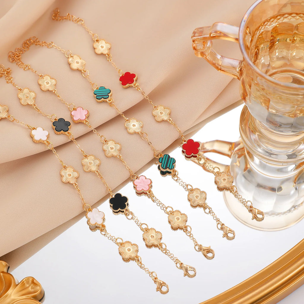Five Petal Flower Bracelet Chain Tassel Colorful Enamel Charm Women Fashion Elegant Jewelry Gift Trendy Accessory