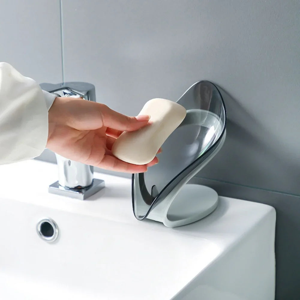 Leaf Shape Soap Box Freestanding Suction Cup Bathroom Organizer Storage Rack for Laundry Soap Accessories