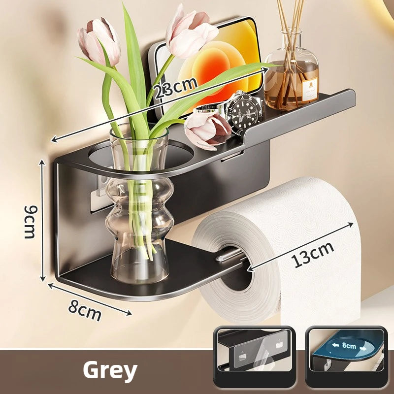 Wall-Mounted Bathroom Toilet Paper Holder with Roll Dispenser and Storage Shelf – Space-Saving Organizer for Home Restroom