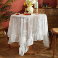 Battilo White Round Lace Tablecloth Floral Embroidered Table Cloth for Dinning Table Rectangular Table Cover for Wedding Party