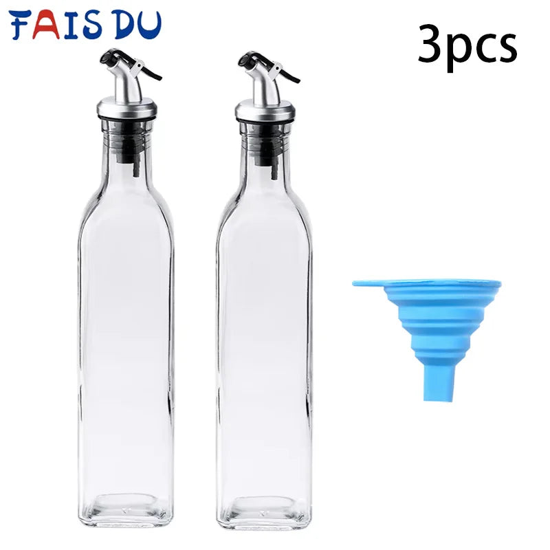 FAIS DU Glass Oil Bottle Olive Oil Dispenser for Kitchen with Silicone Funne Kitchen Seasoning Sauce Vinegar Bottle Kitchen Tool