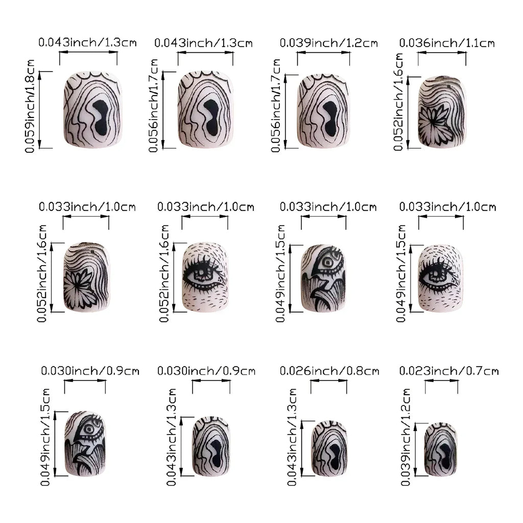 24Pcs Long pointed Halloween False Nails White Irregular Flame Stripes Nail Art Fake Nail Stickers For Women and Girls