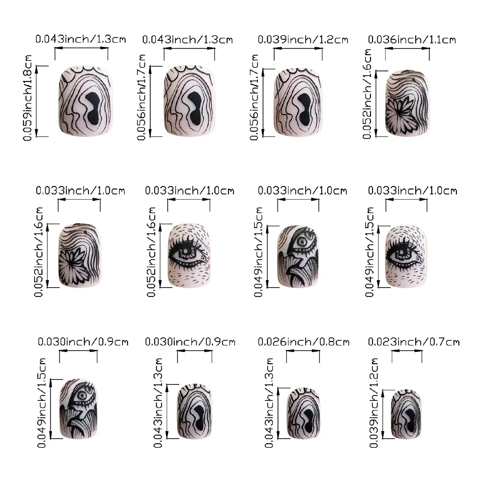 24Pcs Long pointed Halloween False Nails White Irregular Flame Stripes Nail Art Fake Nail Stickers For Women and Girls