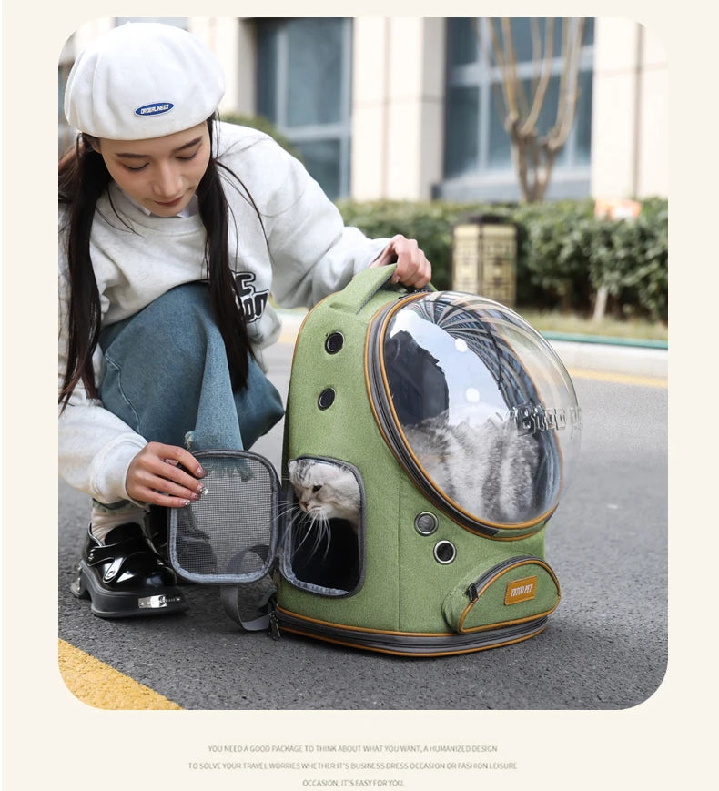 Portable cat, pet, and puppy backpack for outdoor use, lightweight and large capacity cat, small dog, space capsule, backpack