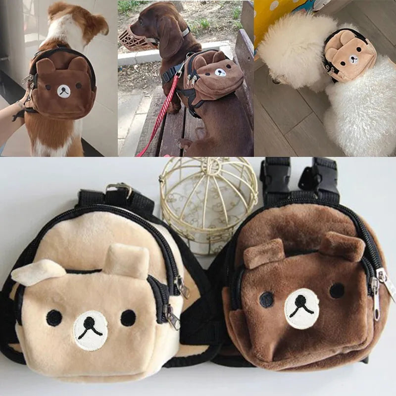 Pet Dog Backpack Durable Puppy Self Carry Backpack Adjustable Leash Cartoon Portable Harness Teddy Dog Outdoor Snack Bag