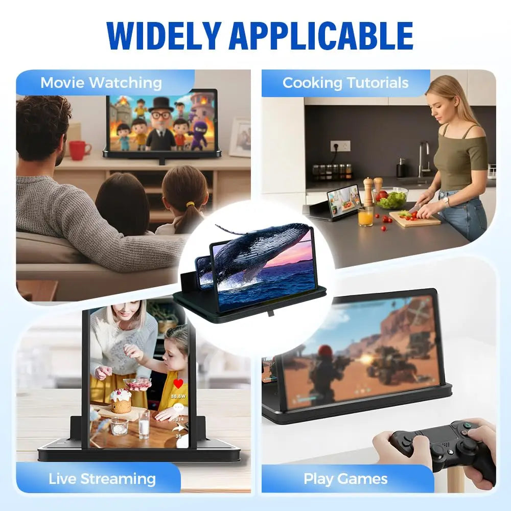 12 Inch Phone Screen Magnifier Ultra HD Mobile Movie Viewer for Eye Protection Landscape TV Viewing Full Screen Portable Stand