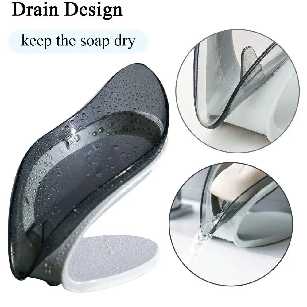 Leaf Shape Soap Box Freestanding Suction Cup Bathroom Organizer Storage Rack for Laundry Soap Accessories