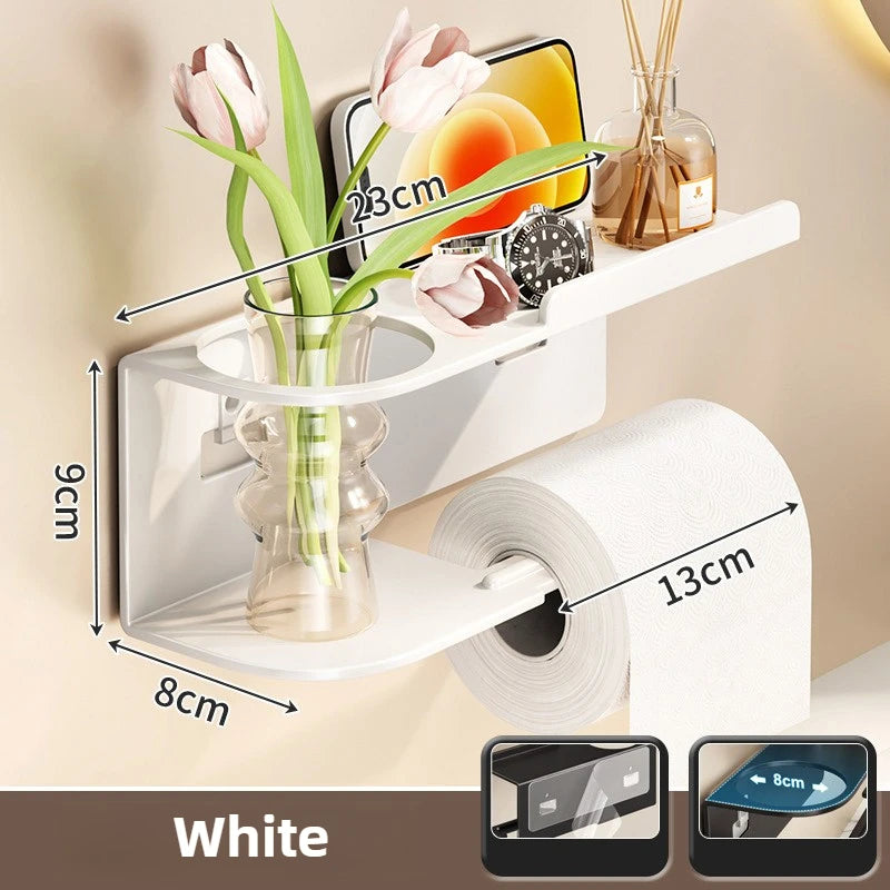 Wall-Mounted Bathroom Toilet Paper Holder with Roll Dispenser and Storage Shelf – Space-Saving Organizer for Home Restroom
