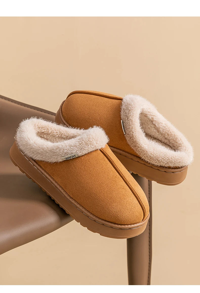 New Fluffy Men's Slippers Winter with Thick Sole for Indoor Anti-Slip and Warmth at Home with Fur Lining for Couples