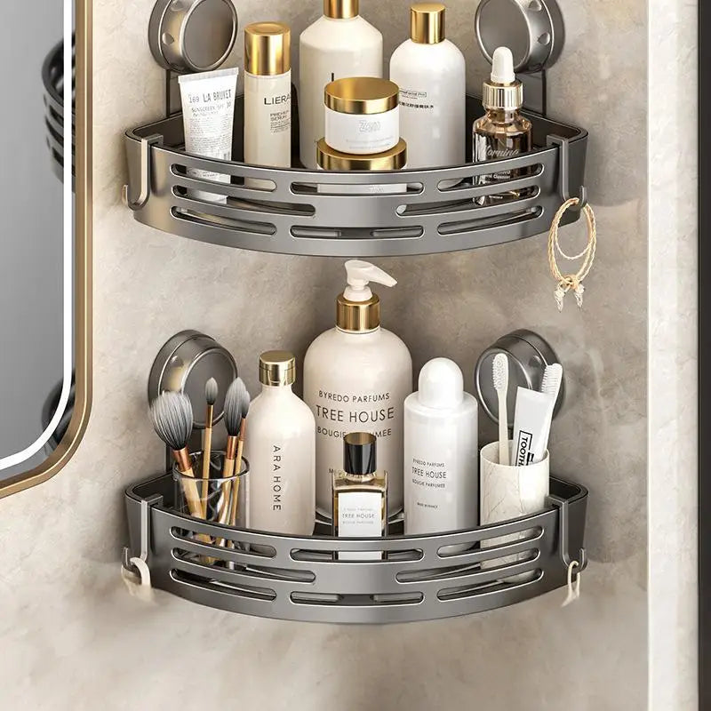 No Drill 3-Tier Corner Shower Caddy, Strong Suction Cup Shelf with Towel Bar & Hooks - Spacious Bathroom Organizer