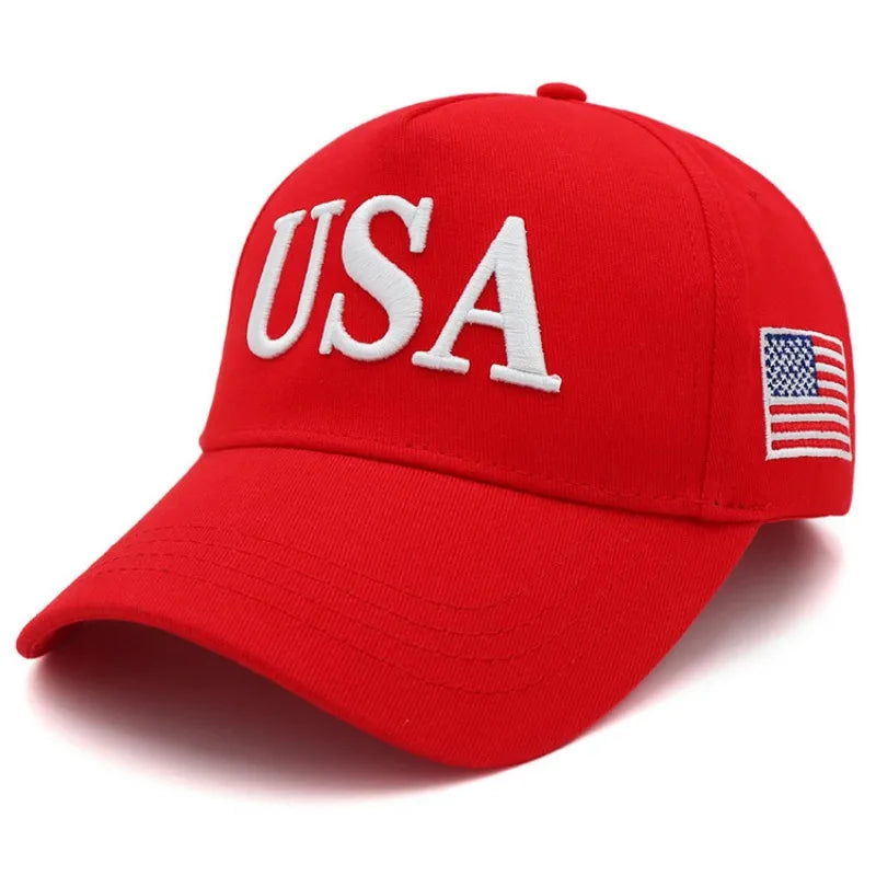 2024 New American Election Hat Letter Embroidered Red Cap American Flag Baseball Cap Party Assembly Hat
