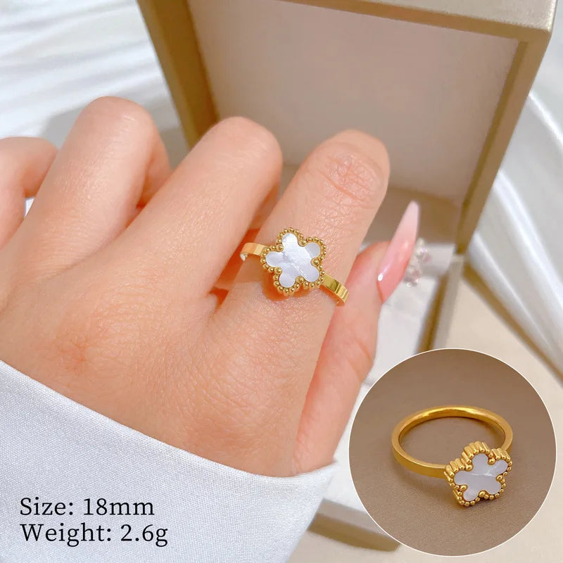 Delicate Stainless Steel Flower Ring For Women Romantic Plum Blossom Five Leaf Petal Finger Rings Fashion Aesthetic Jewelry Gift