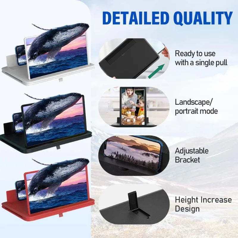12 Inch Phone Screen Magnifier Ultra HD Mobile Movie Viewer for Eye Protection Landscape TV Viewing Full Screen Portable Stand