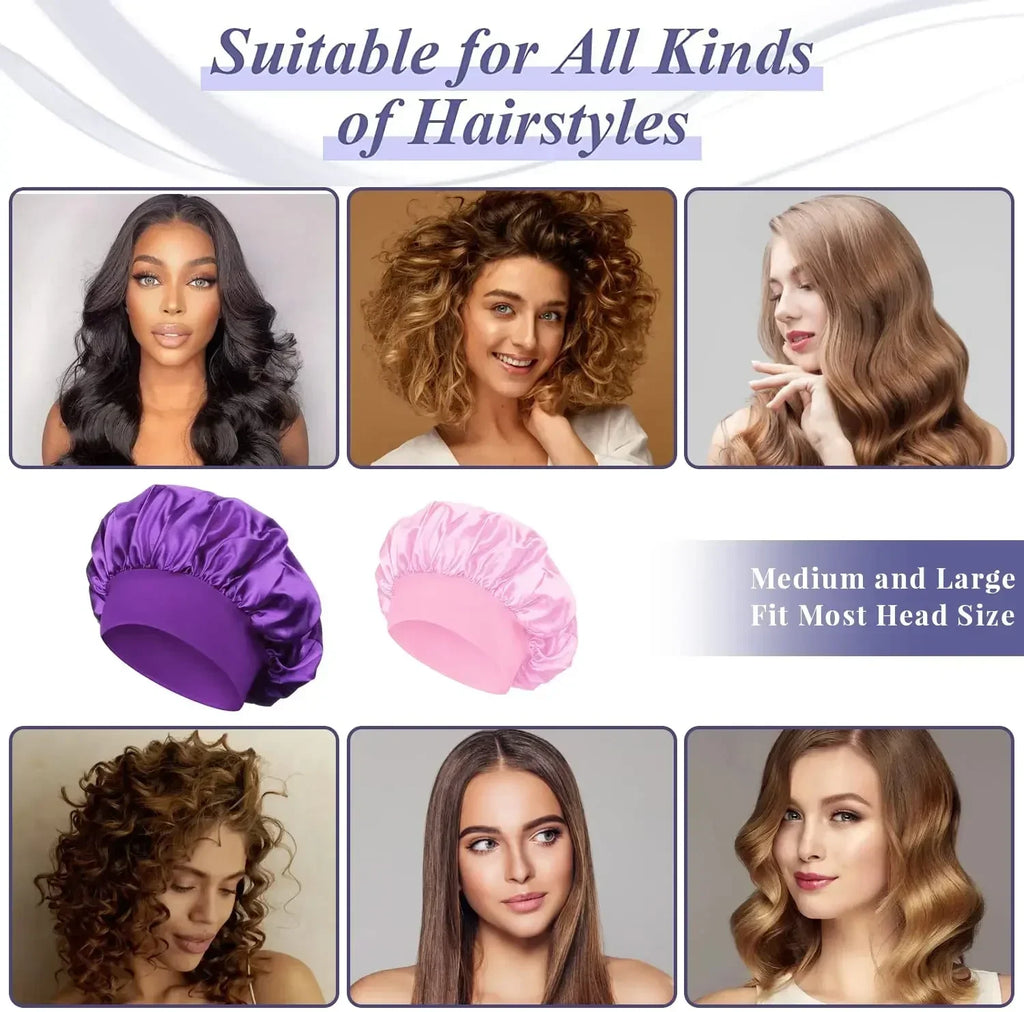 1pcs Soft Silk Satin Lined Bonnet Large Satin Hair Bonnet Household Sleep Shower Cap Hair Wrap Cover for Long Hair Salon Tool
