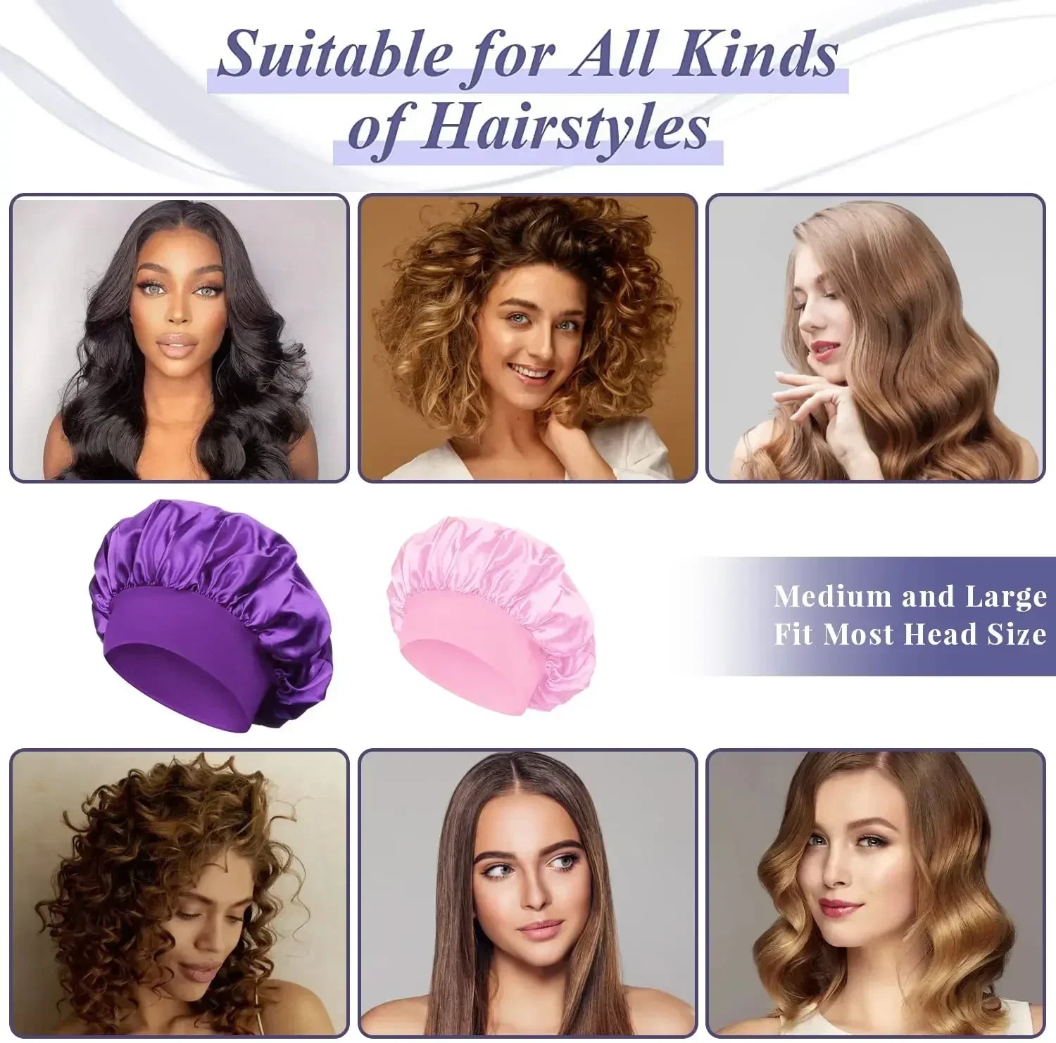 1pcs Soft Silk Satin Lined Bonnet Large Satin Hair Bonnet Household Sleep Shower Cap Hair Wrap Cover for Long Hair Salon Tool