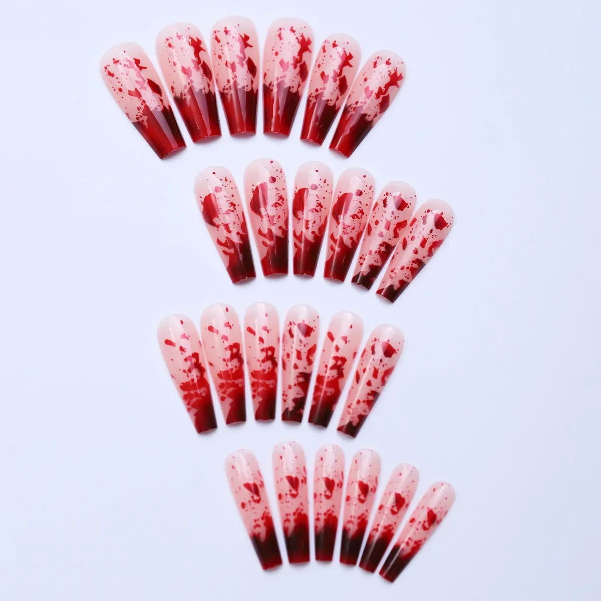 24Pcs Long pointed Halloween False Nails White Irregular Flame Stripes Nail Art Fake Nail Stickers For Women and Girls