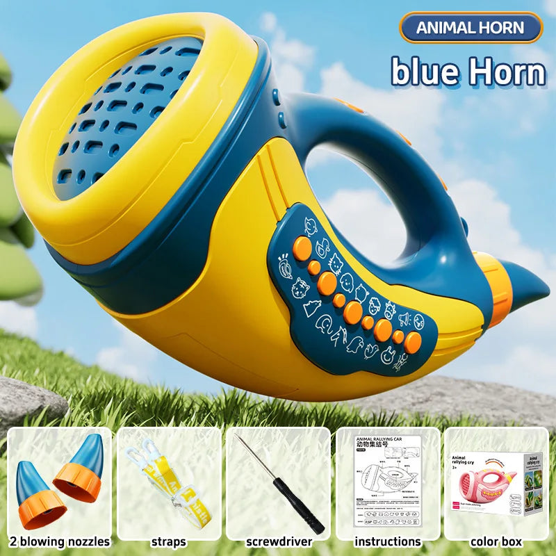 Kids Musical Blow Horn With 30 Realistic Animal Sounds Handheld Sound Amplifier Toy for Lung Capacity & Fun Play Birthday Gift
