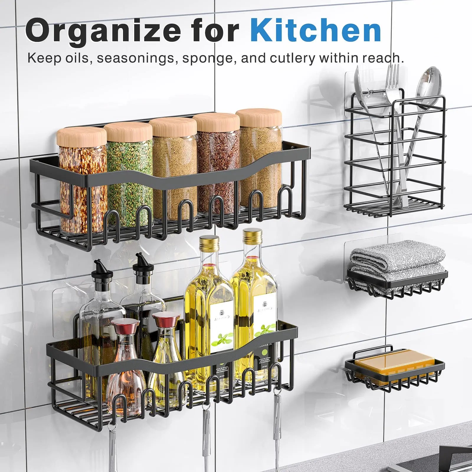 5pcs/set Adhesive Shower Caddy 5 Pack Rustproof Stainless Steel Bath Organizers With Large Capacity, No Drilling Shelves