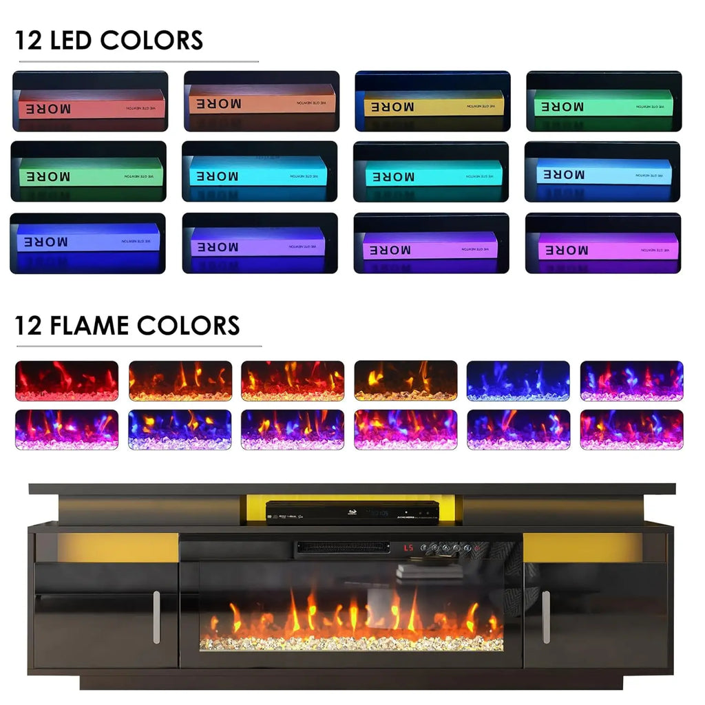 TV Stand with Fireplace, 67in Entertainment Center with Opening Shelves Modern Storage Cabinets and LED Lights, for, Customized
