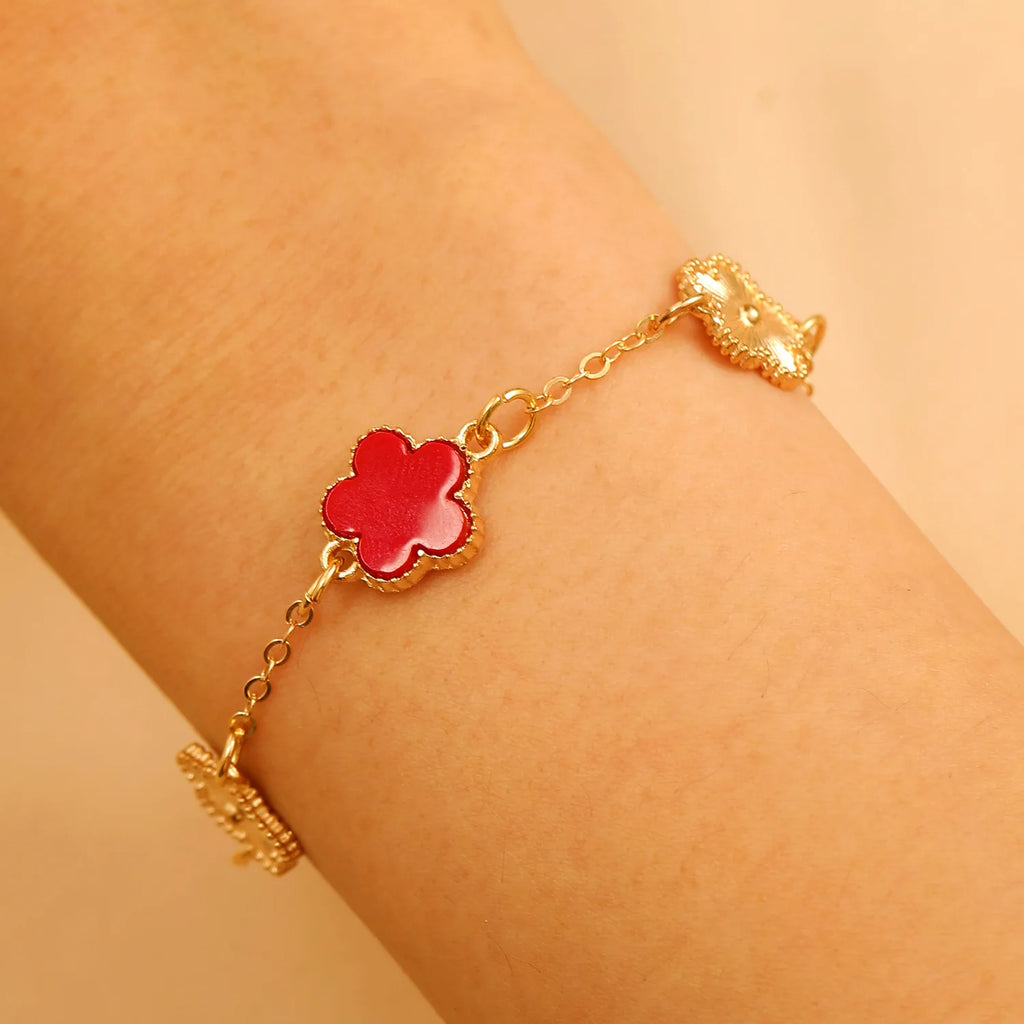 Five Petal Flower Bracelet Chain Tassel Colorful Enamel Charm Women Fashion Elegant Jewelry Gift Trendy Accessory