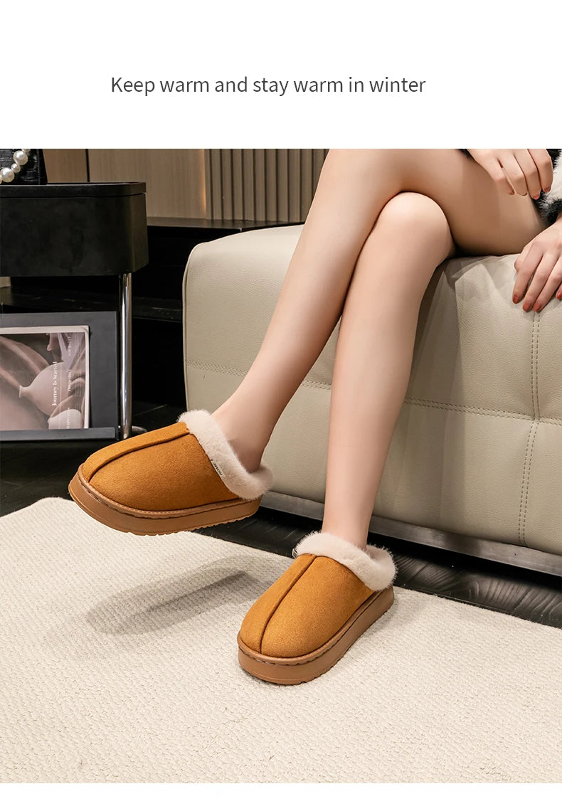 New Fluffy Men's Slippers Winter with Thick Sole for Indoor Anti-Slip and Warmth at Home with Fur Lining for Couples