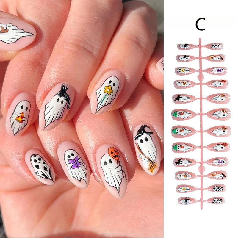 24pcs Blood Drop French Nails Set Almond Glossy Bat Decor Fake Nail Halloween Scary Punk Style Wearable Women Press False Nails