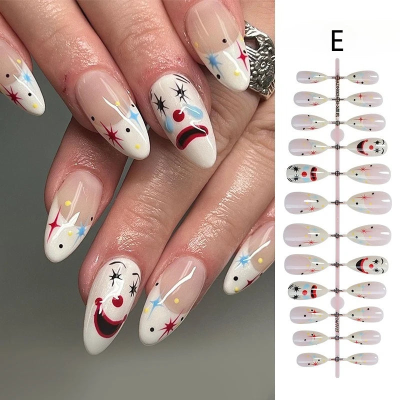 24pcs Blood Drop French Nails Set Almond Glossy Bat Decor Fake Nail Halloween Scary Punk Style Wearable Women Press False Nails