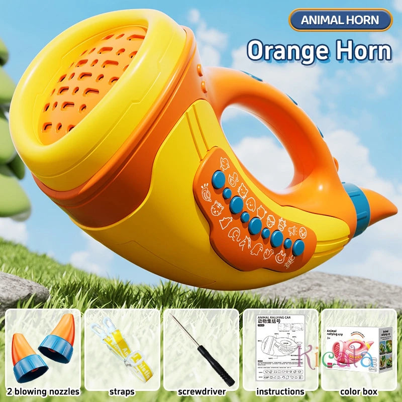 Kids Musical Blow Horn With 30 Realistic Animal Sounds Handheld Sound Amplifier Toy for Lung Capacity & Fun Play Birthday Gift