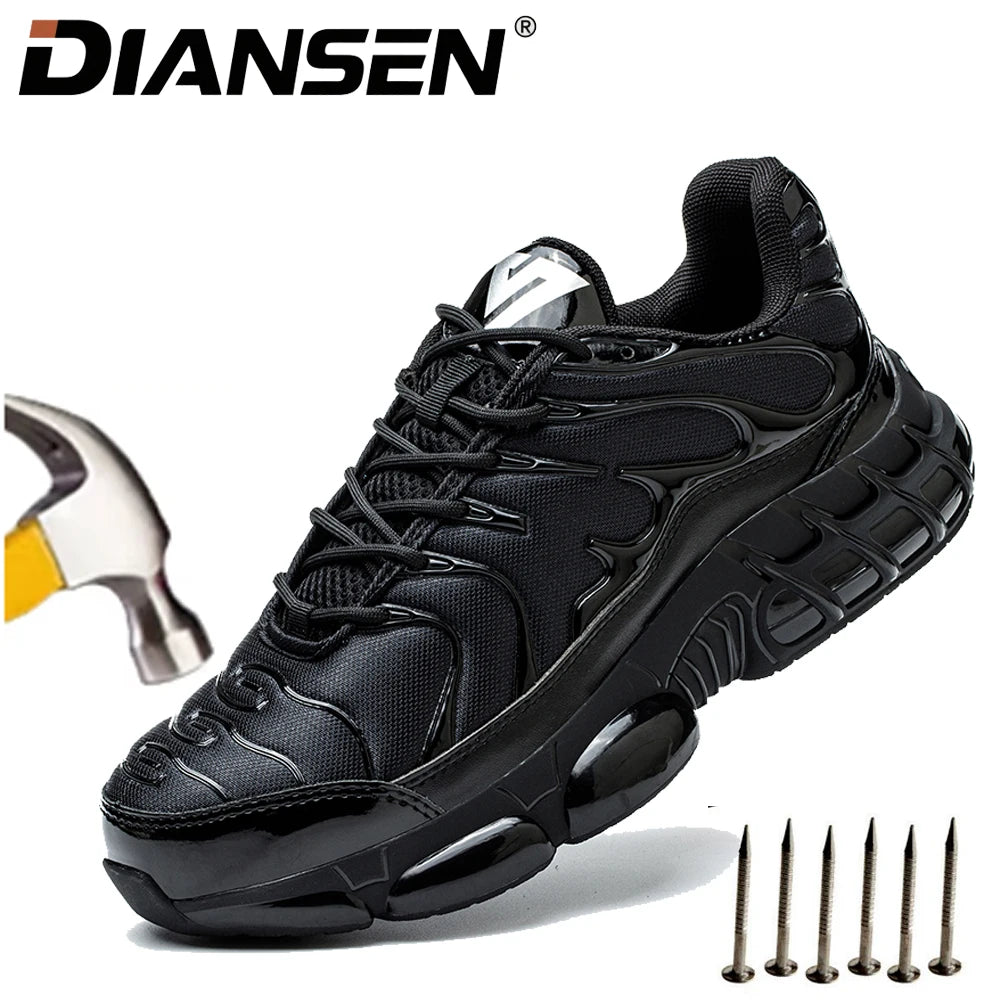 Mens Steel Toe Work Shoes Low Top Adjustable Comfortable Safety Shoes Slip Resistant Work Sneakers Anti-Puncture Anti-smash