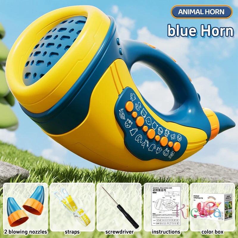 Kids Musical Blow Horn With 30 Realistic Animal Sounds Handheld Sound Amplifier Toy for Lung Capacity & Fun Play Birthday Gift