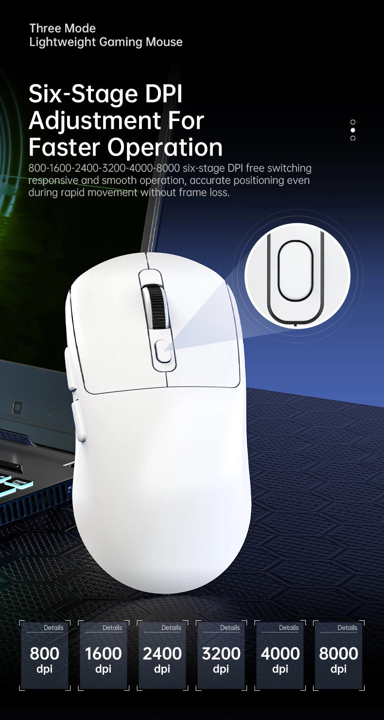 KEBIDUMEI Tri-Mode Mouse 8000DPI Gaming Mouse Bluetooth Mouse Wired/BT/2.4G Wireless Mouse Rechargeable Silent Mice for Laptop