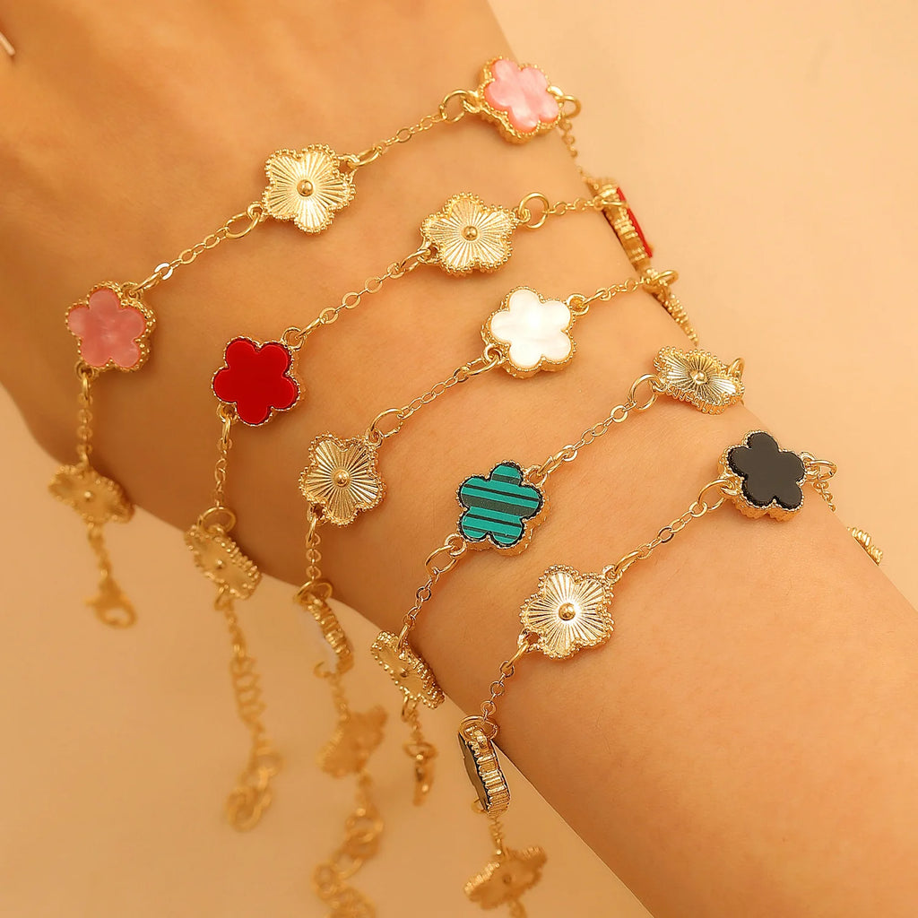 Five Petal Flower Bracelet Chain Tassel Colorful Enamel Charm Women Fashion Elegant Jewelry Gift Trendy Accessory