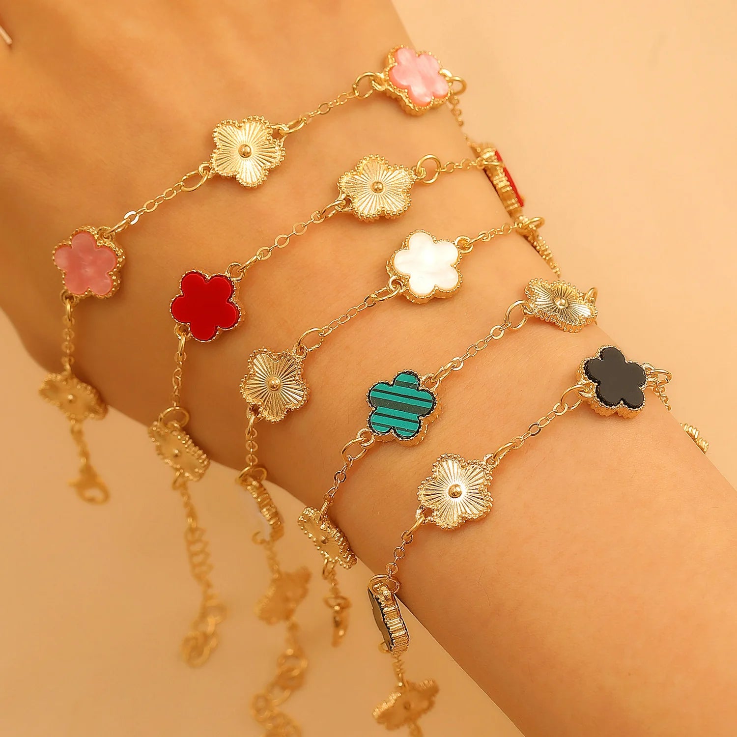 Five Petal Flower Bracelet Chain Tassel Colorful Enamel Charm Women Fashion Elegant Jewelry Gift Trendy Accessory