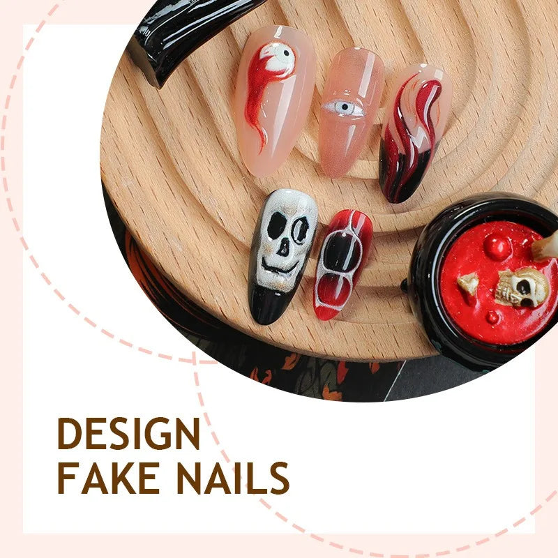 24PCS Halloween False Nails Red Gradient Skull Blood Horror Eye Pattern French Press on Nails Full Cover Wearable Fake Nails Art