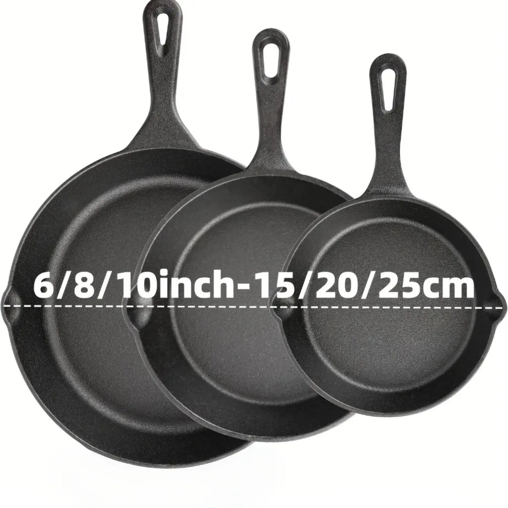 3PCS Pre-Seasoned Cast Iron Skillet Set, Pans for Oven Grill Campfire, Durable Cookware for Home Outdoor Cooking