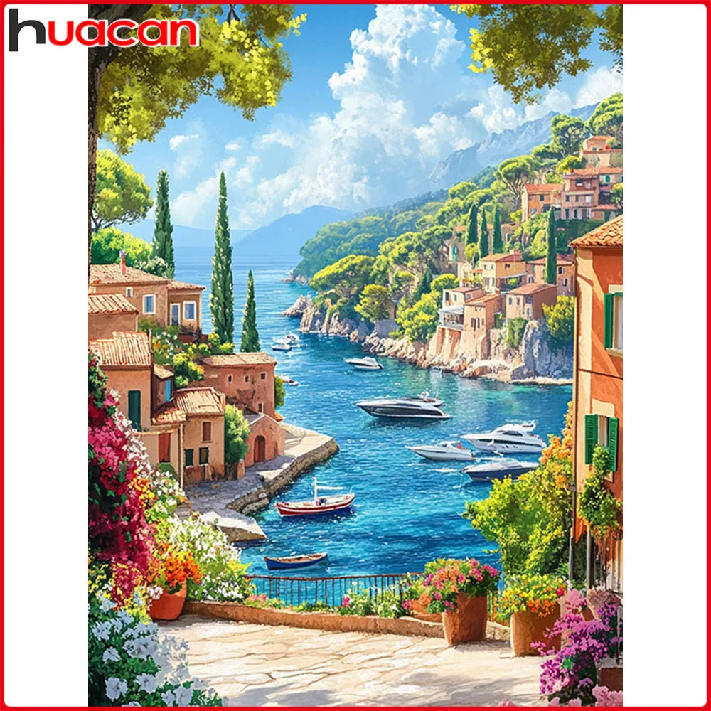 Huacan New Arrivals 2025 Diamond Painting Seaside Mountain Diamond Mosaic Landscape Complete Kit Craft kit
