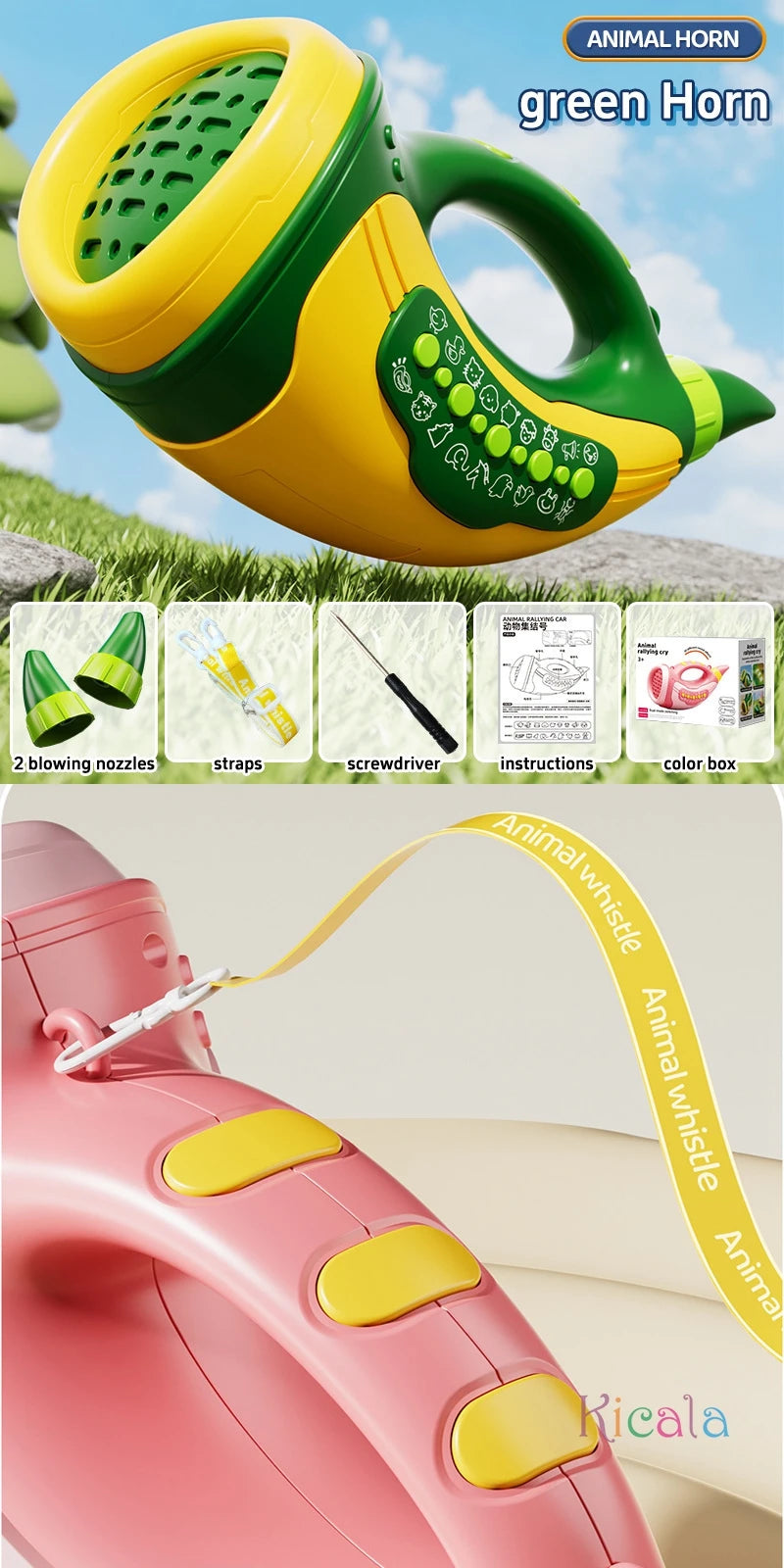 Kids Musical Blow Horn With 30 Realistic Animal Sounds Handheld Sound Amplifier Toy for Lung Capacity & Fun Play Birthday Gift