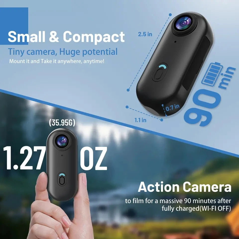 4K Mini Body Camera 64GB Action Cam with Audio & Video Thumb Hands Free Waterproof Recording Wearable Cameras Portable Camcorder